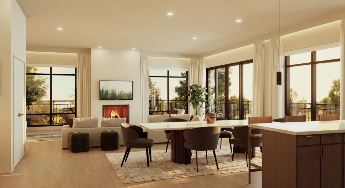 Leawood Village Apartments living room with large windows and wood floors and beautiful finishes